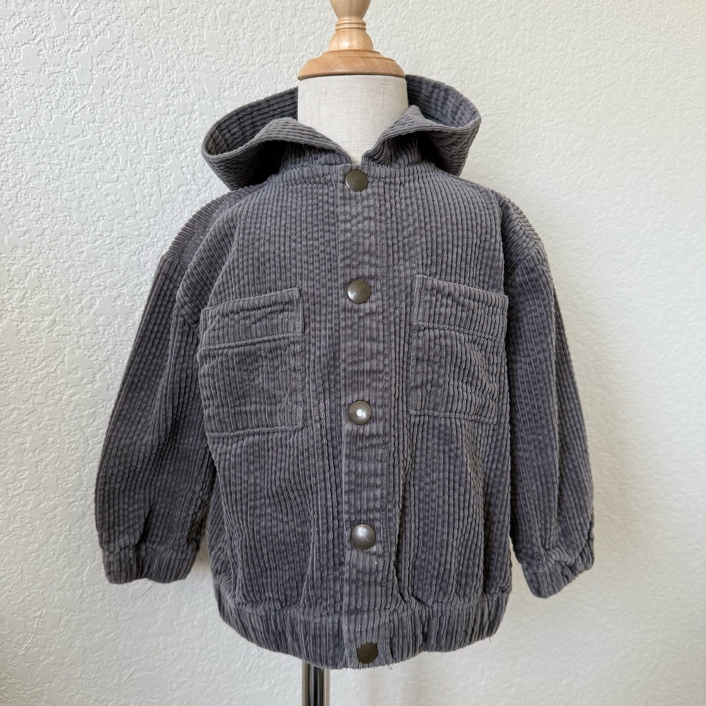 Grayson Collective Gray Corduroy Hooded Shirt Jacket